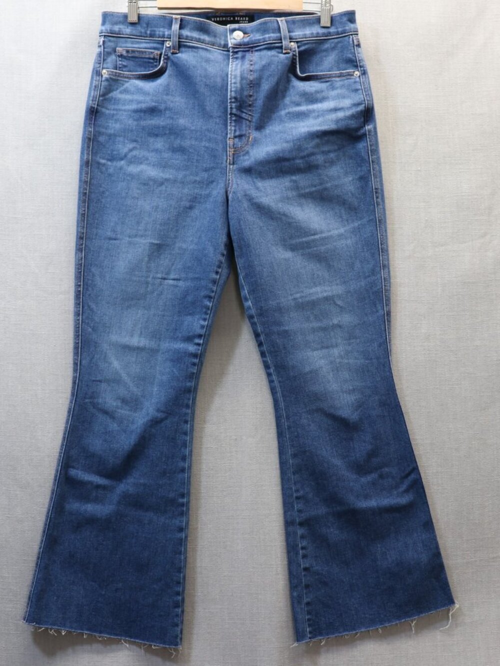 Veronica Beard Carson High Rise Ankle Flare Jeans Raw Hem Blue 32 Kick Flare - Picture 2 of 14